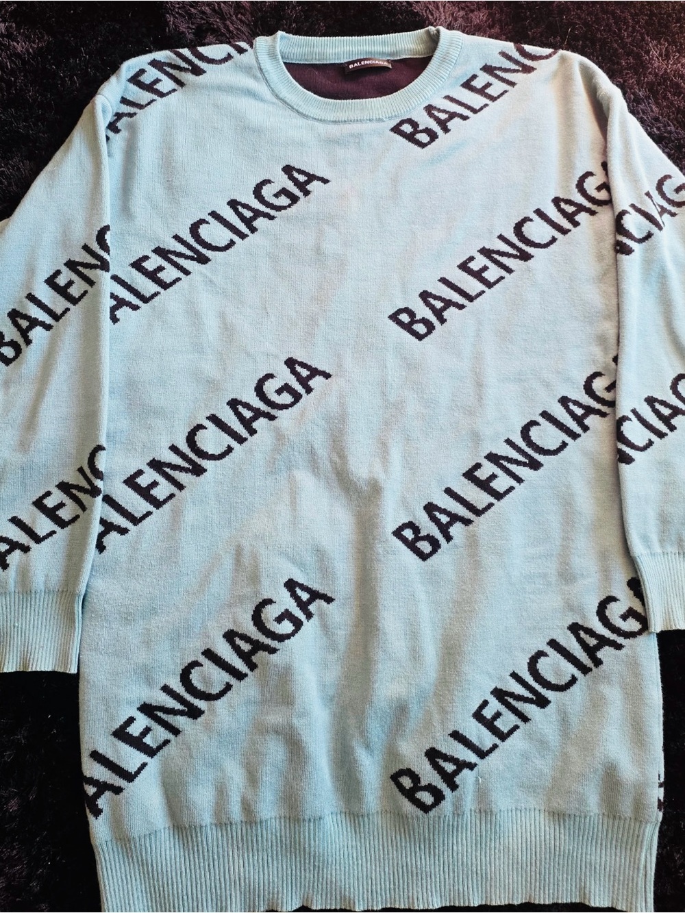 Balenciaga Teal Logo-Print Knit Pullover